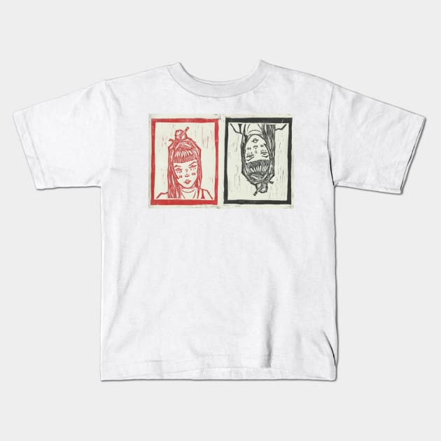 Linocut print Girls Kids T-Shirt by apnvcc